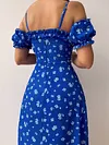Floral Print Off-The-Shoulder Split-Side Sexy Slim Midi Dress
