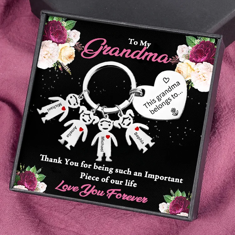 4 Names-Personalized To My Grandma Kids Charm Keychain Gift Set-Custom Special Keychain Gift For Grandma for Nan-Thank You for Being Such An Important Piece of Our Life