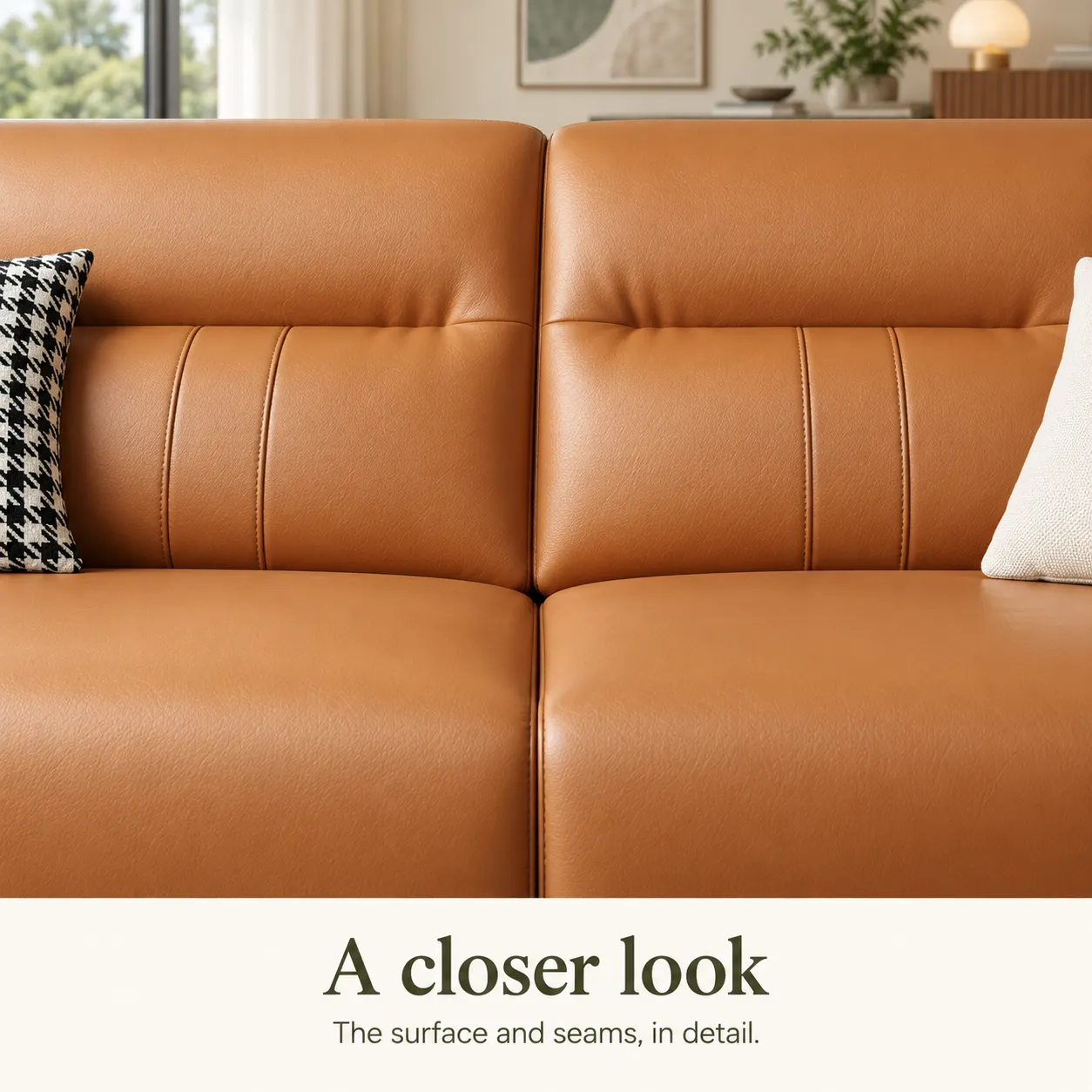 1256 High-Back Sofa - Caramel — Upholstery close-up