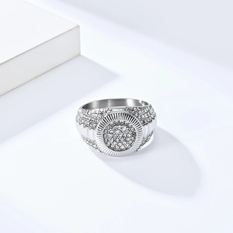 Basic Modern Style Classic Style Geometric 304 Stainless Steel Titanium Steel Inlay Rhinestones 18K Gold Plated Men’s Rings