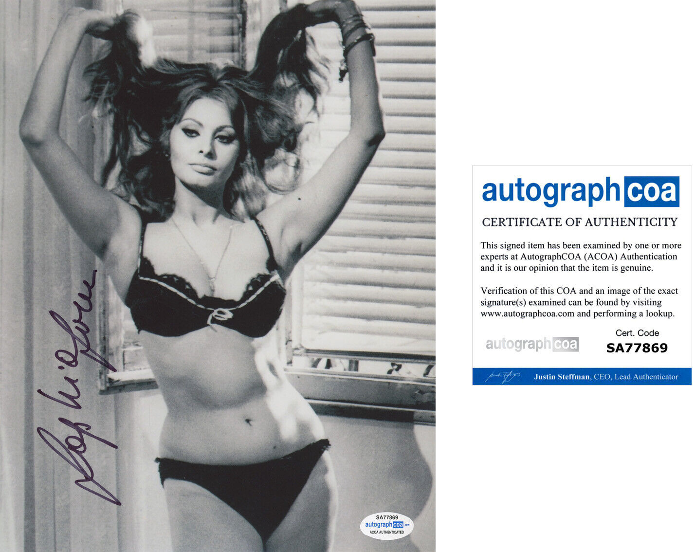 SOPHIA LOREN signed Autographed 8X10 Photo Poster painting b TWO WOMEN Hot SEXY Actress ACOA COA