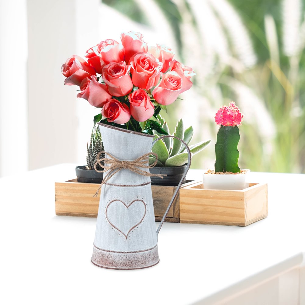 Vintage Metal Flower Vase Garden Style Desktop Dried Flower Container (L)