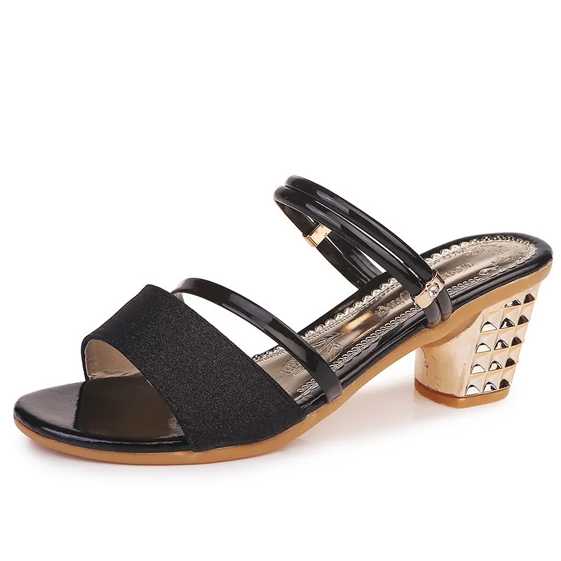 Breakj Breakj Summer New Korean Version Of Sandals Women Coarse Heel In The Toe And Wear Two Thick And Cool Drag Women Shoes