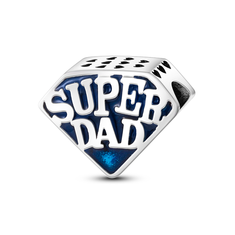 925 Sterling Silver “Super Dad”Diamond type Beads for Original Bracelet Charms Fine Jewelry Accessories KTC384