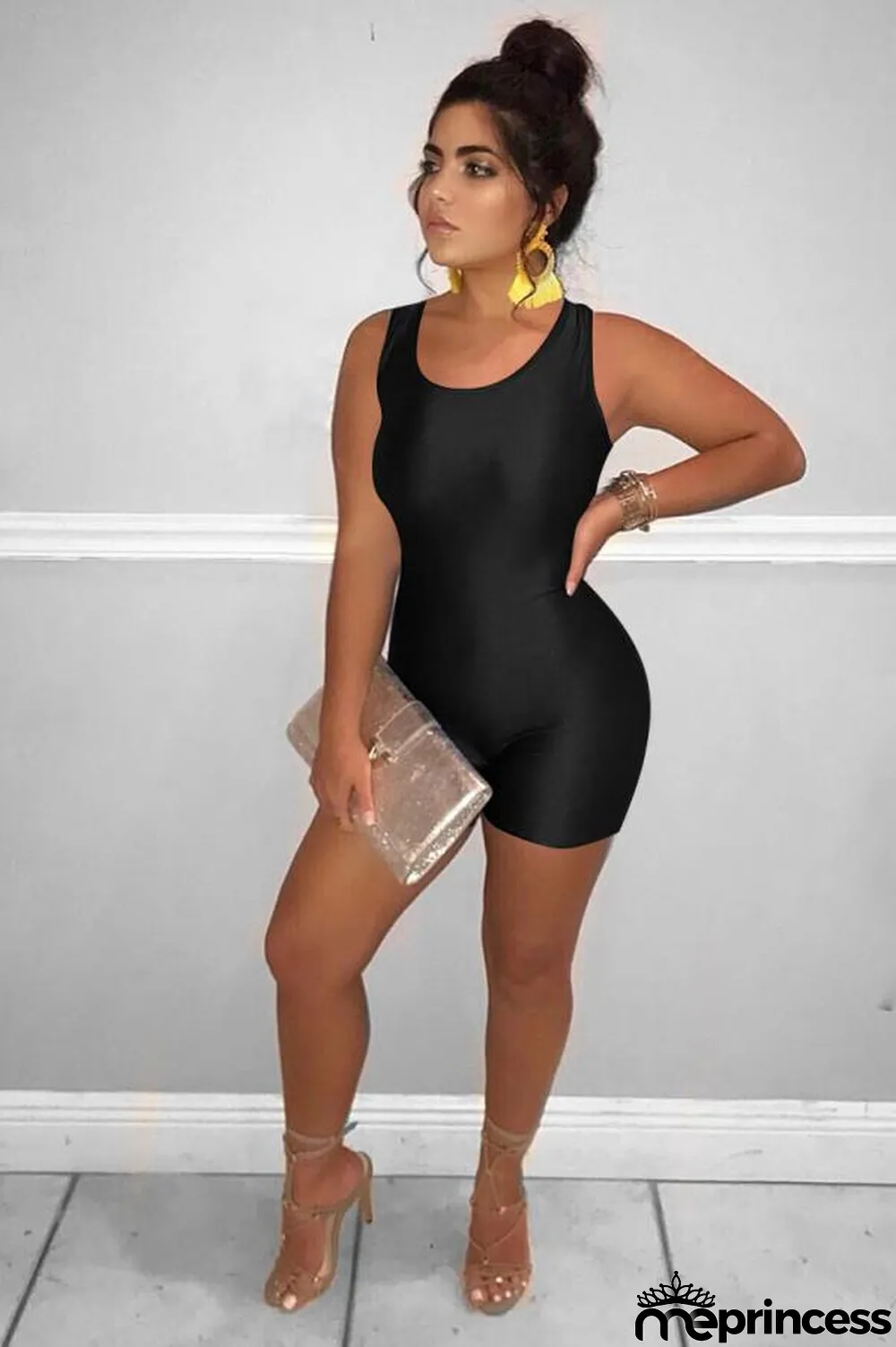 Black Sexy Fashion zipper Solid Backless Polyester Sleeveless Slip