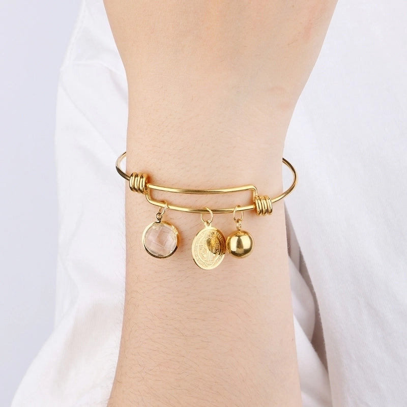 Elegant Geometric Round 304 Stainless Steel 18K Gold Plated Zircon Bangle In Bulk