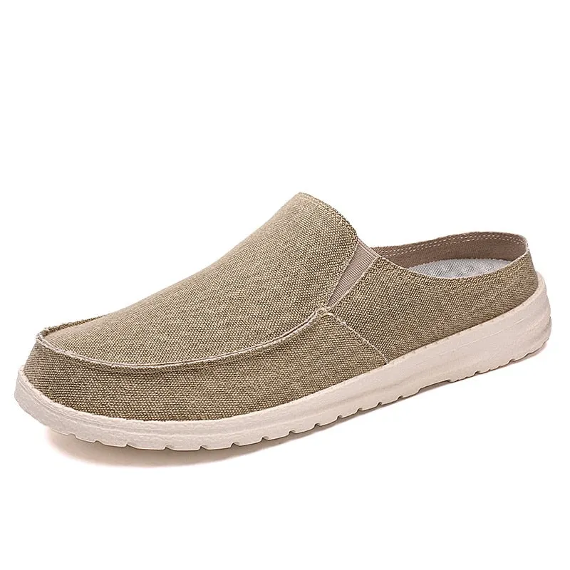 Nine o'clock Canvas Men's Mules Super Light Casual Half Shoes for Men Non-Leather Male Canvas Flats Half Slipper Plus Size 39-48