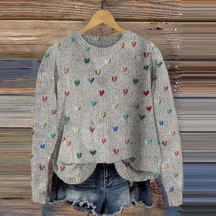VChics Women's Valentine's Day Cute Heart Knitted Cozy Sweater