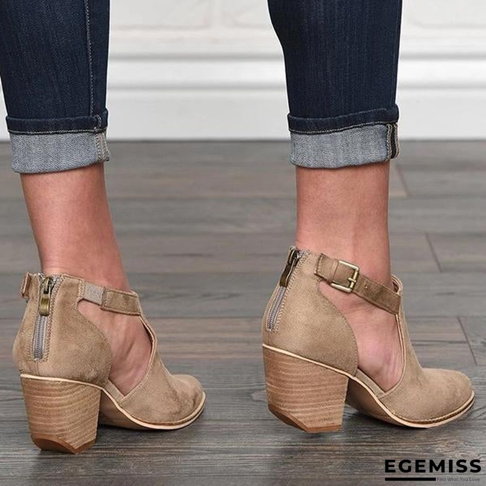 Buckle Cut Out Chunky Heel Zipper Boots | EGEMISS