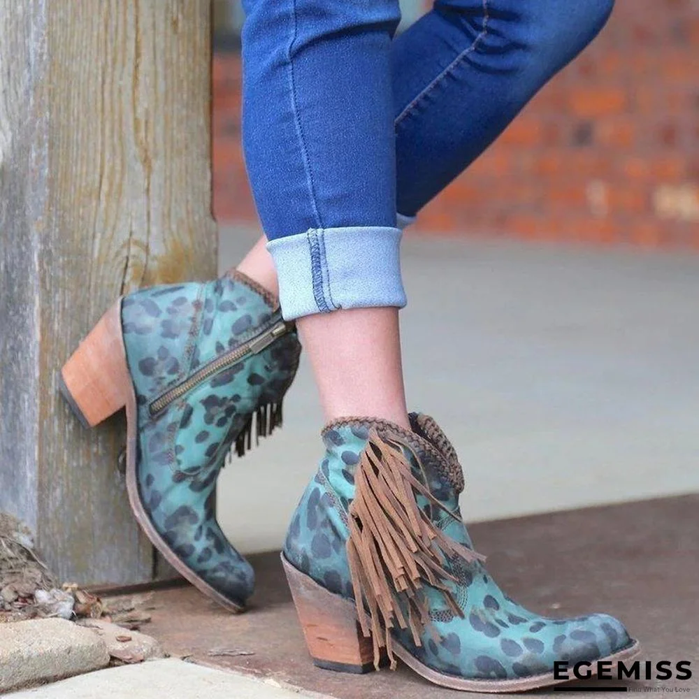 Leopard Tassel Low Heel Boots | EGEMISS