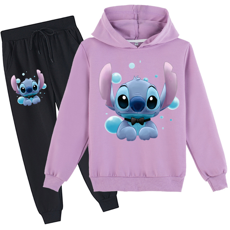Mayoulove Stitch Long Sleeve Hoodie and Pants Set - Perfect for Disney Lovers and Cozy Days at Home - Kids' Clothing-Mayoulove