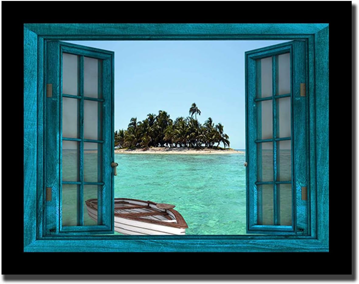 NXREDFWX Wave Beach Canvas Wall Art Poster Sunset Blue Ocean Nature Seascape Pictures Beach Window Canvas Wall Art Decor for Living Room Bedroom Home Decorations-8X12inch-Photo frame 8X12inch-Photo frame