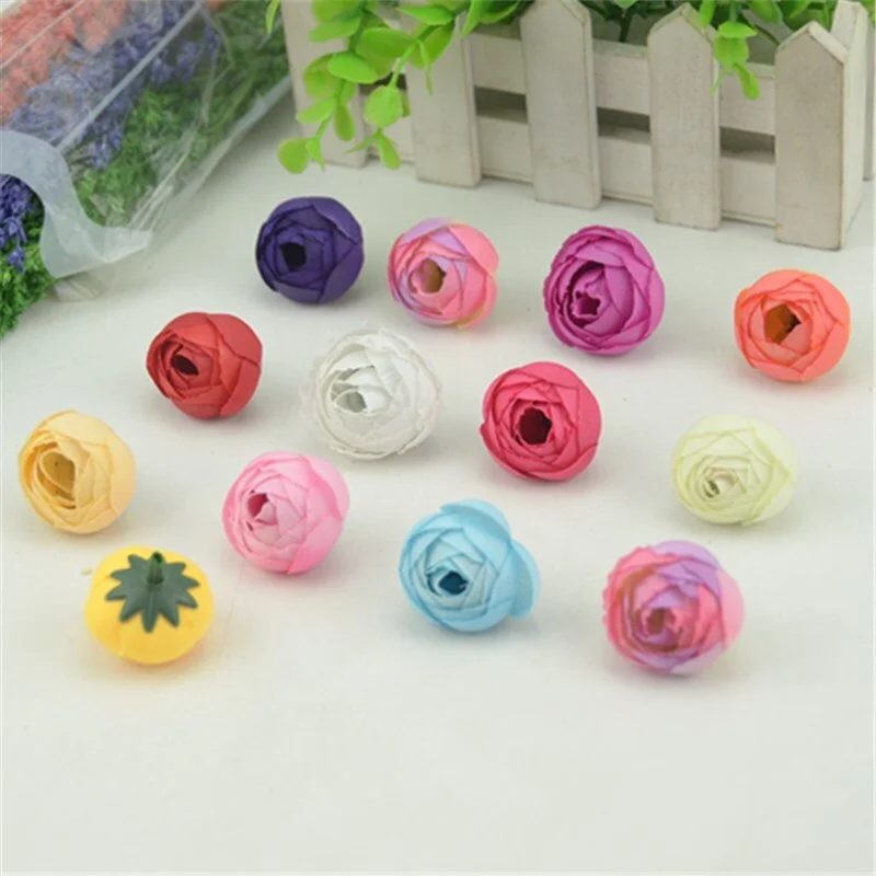 50pcs 2.5cm Artificial Small Silk Tea Buds Flower Heads For Home Wedding Decoration DIY Handmade Simulation Fake Flowers