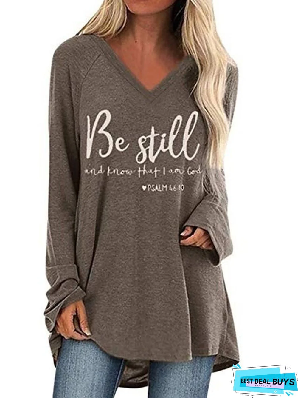 Women's Plus Size T-Shirt Letter Long Sleeve V Neck Tops Loose Cotton Basic Top Black Wine Camel