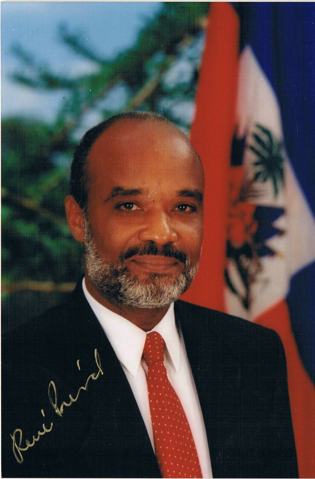 Haiti President René Préval 1943-2017 genuine autograph signed 4x6