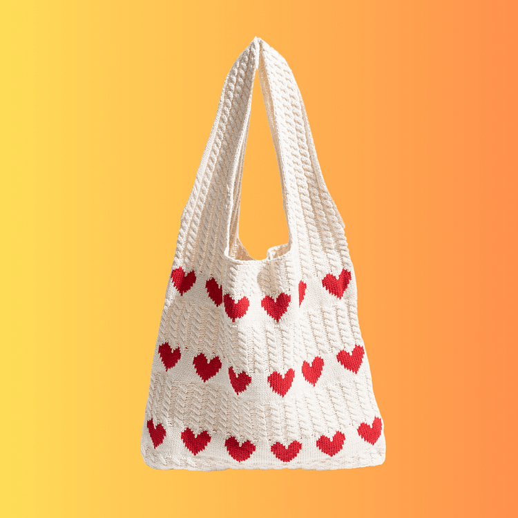 Lulusnow Handmade White Red HOT LOVE Valentine's Day Crochet Shoulder Bag 