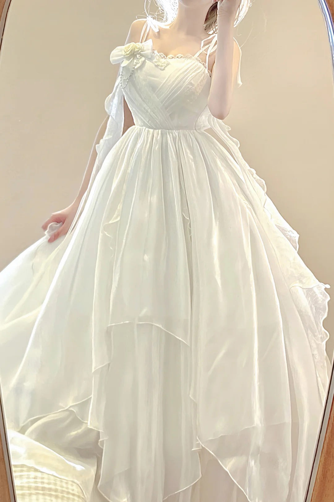 Aiertu Vintage A line Spaghetti Straps White Floral Long Birthday Dresses Prom Dress Chiffon Birthday Outfits HOT1208 Aiertu