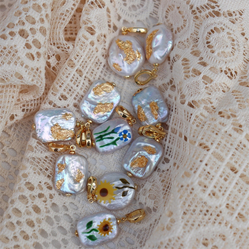 1 Piece 15*18mm Freshwater Pearl Zircon Geometric Pendant Jewelry Accessories