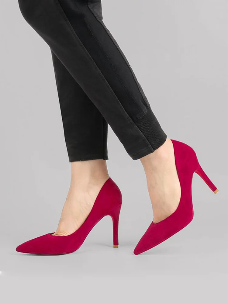90mm Women's Middle Heels Pointy Toe Red Bottom Pumps