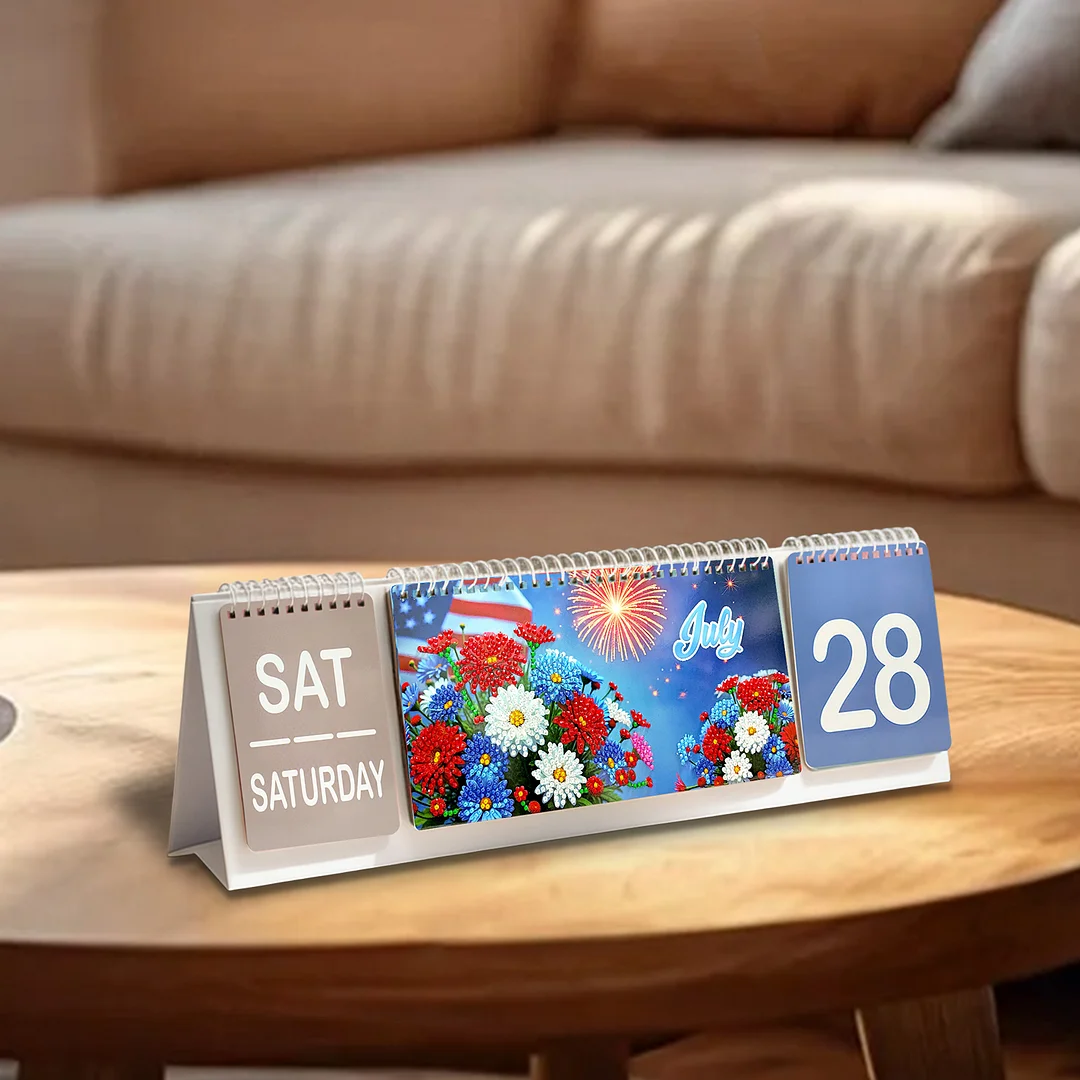 2026 Beautiful Flower DIY Diamond Art Painting Desk Calendar Special Shaped Drill Monthly Flip Tabletop Calendar Kit for Adults Beginners Gift Home Office Decor