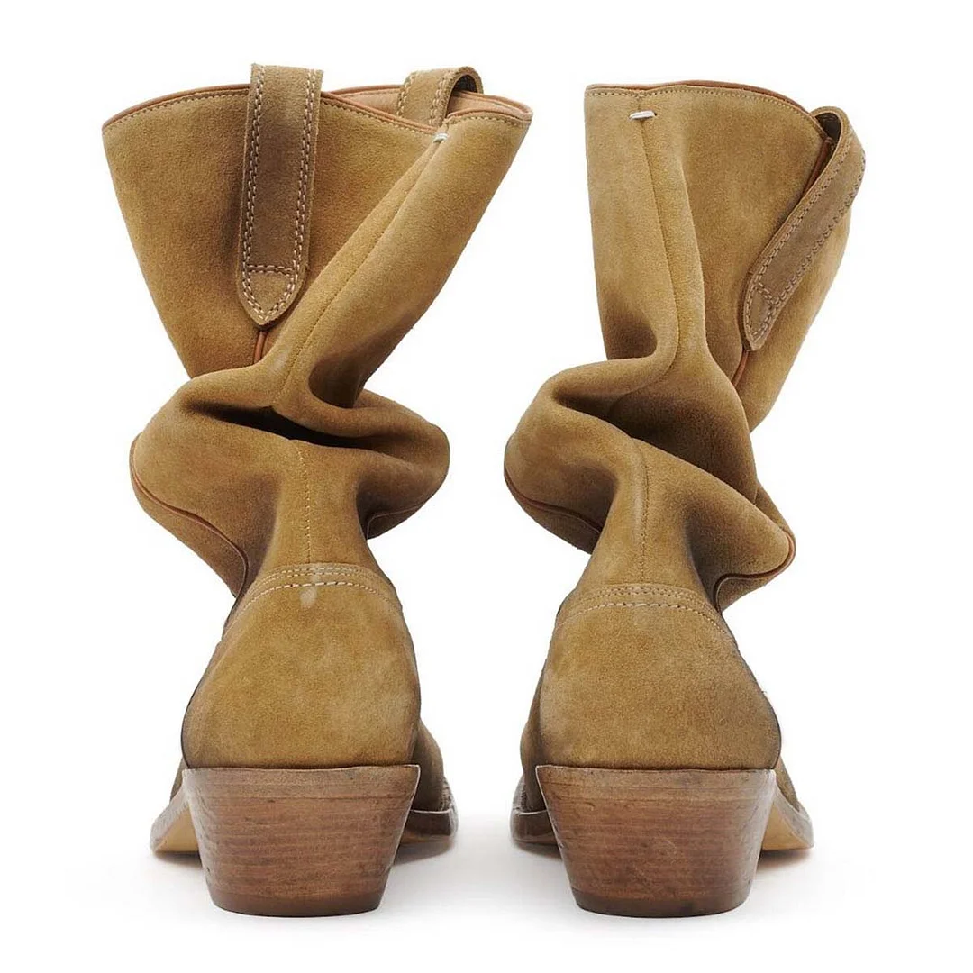 Light Brown Faux Suede Sophisticated Almond Toe Comfy Boots for Women