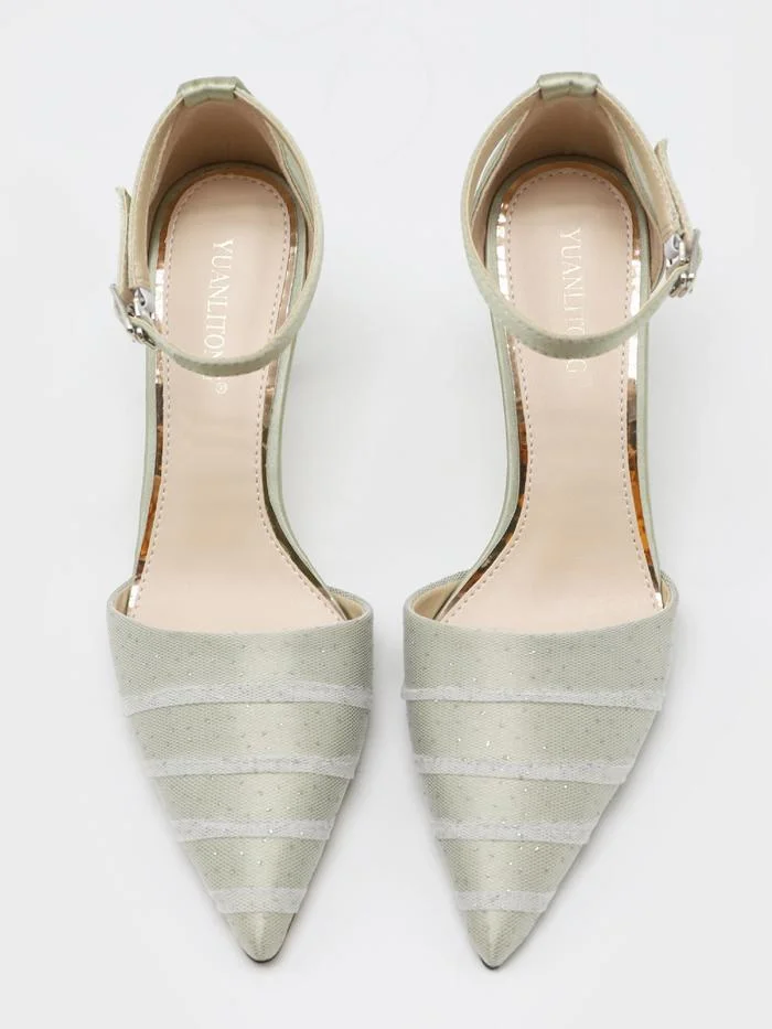 Pointed pleated hollow mesh high-heeled women's fashion shoes