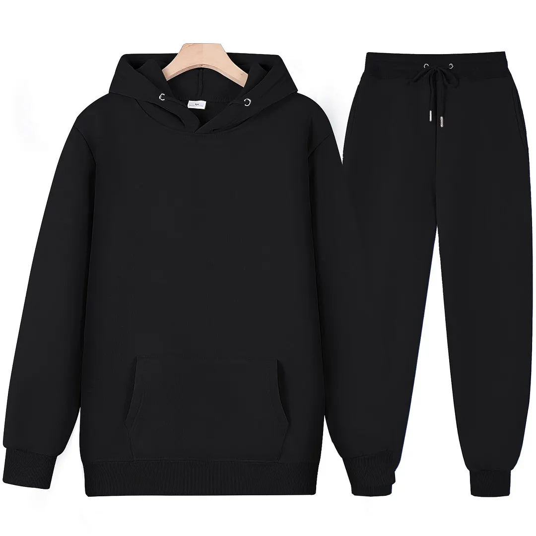 Men's Tracksuit Women Autumn Winter Fashion Fleece Pullovers Casual Sportswear Long Sleeve Solid Loose Hoodies Long Pants Suit