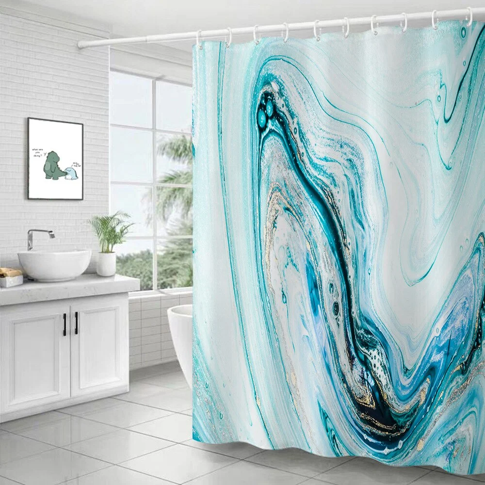 Polyester Abstract Marble Shower Curtain 3D Stripe Printing Colorful Bathroom Curtains Waterproof Fabric Bath Curtain Decor