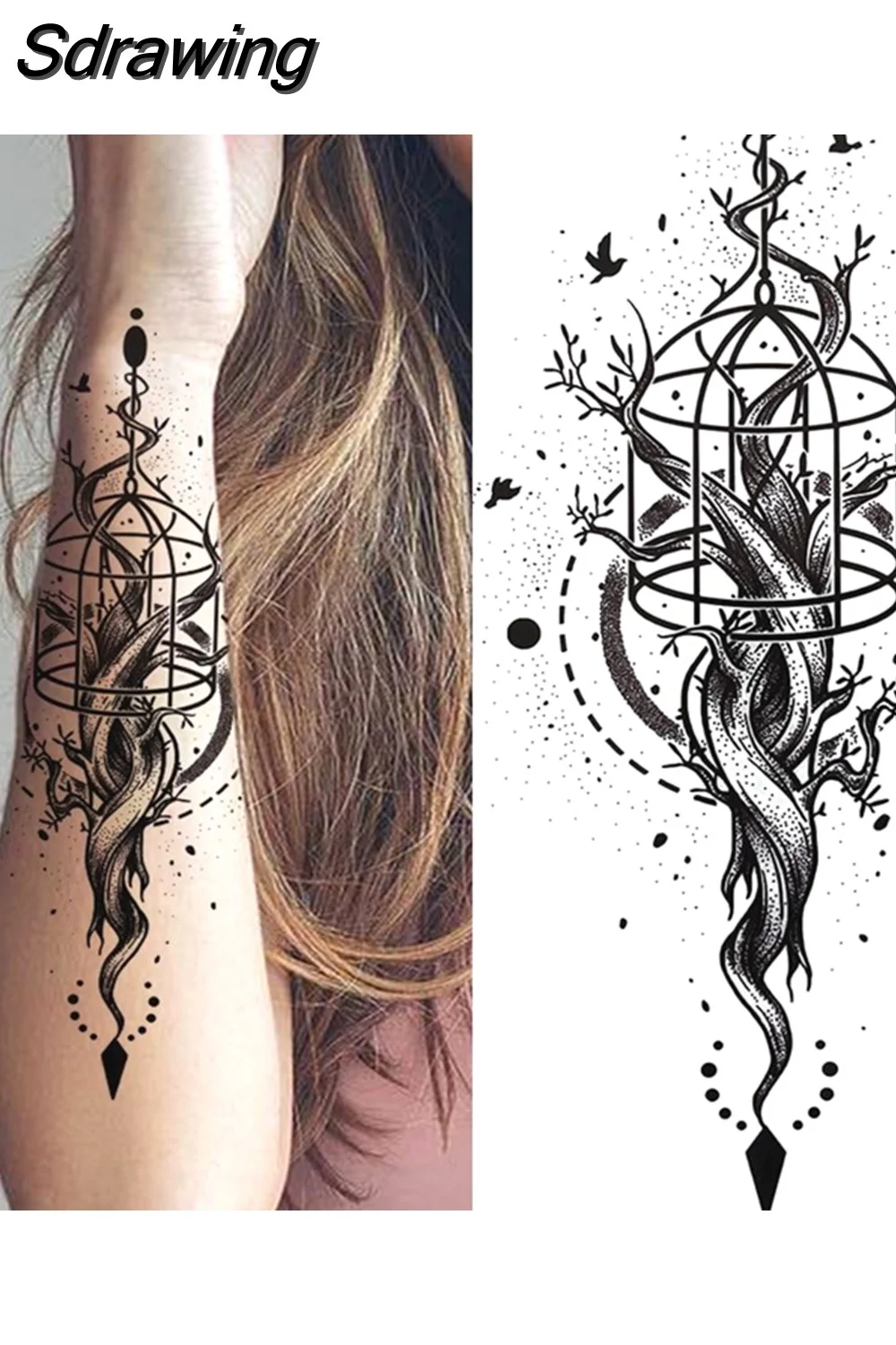 Sdrawing Tiger Temporary Tattoos For Men Women Kids Lion Skull Cross Tattoo Sticker Black Compass Skeleton Tatoos Leg Thigh 1103 715-0