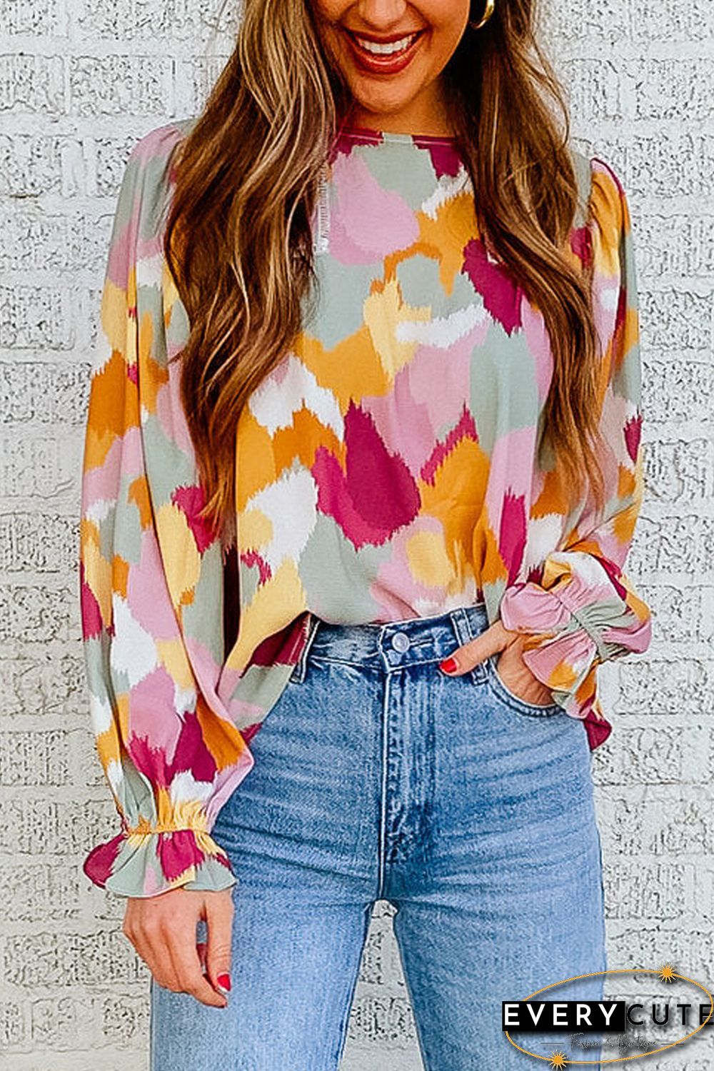 Multicolor Abstract Printed Long Sleeve Blouse