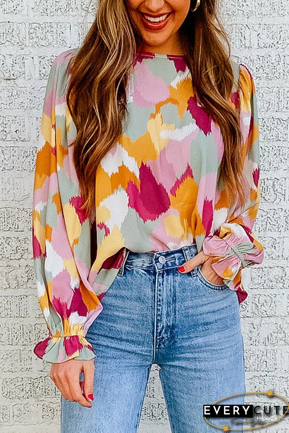 Multicolor Abstract Printed Long Sleeve Blouse