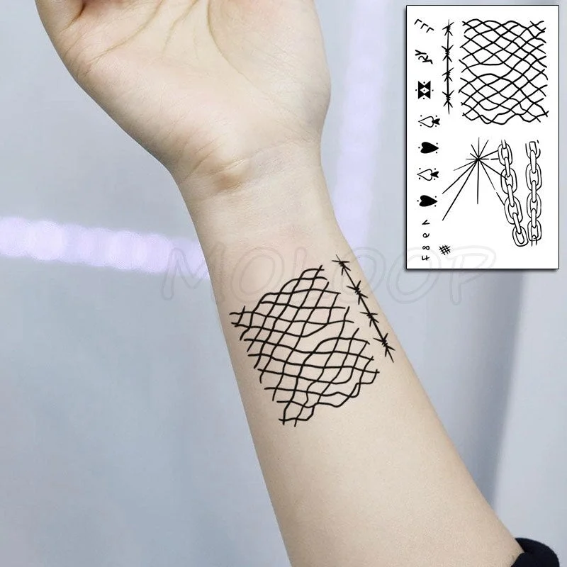 Water Transfer Tattoo Sexy Black Letter Lifeline Tattoo Body Art Waterproof Temporary Fake Flash Tattoo for Man Woman 10.5*6cm