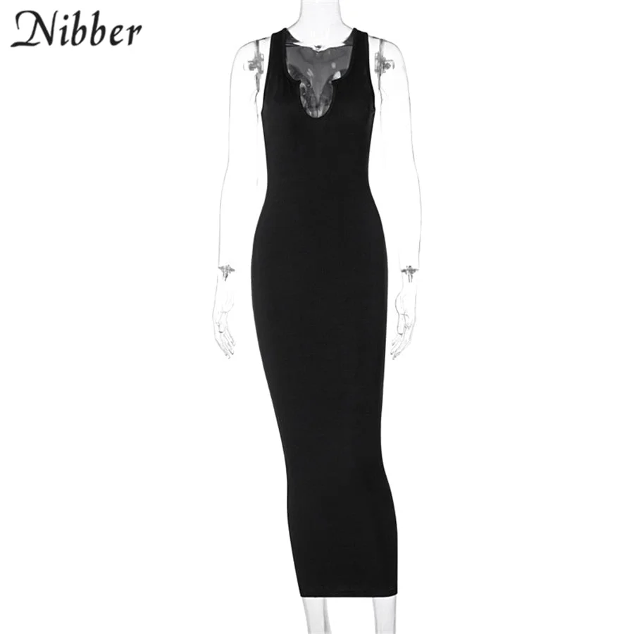 Nibber Basic Ribbed Knitted Stripe Women Sleeveless Midi Dress Bodycon Sexy Streetwear Party Club Elegant Long Dress 2021 Summer
