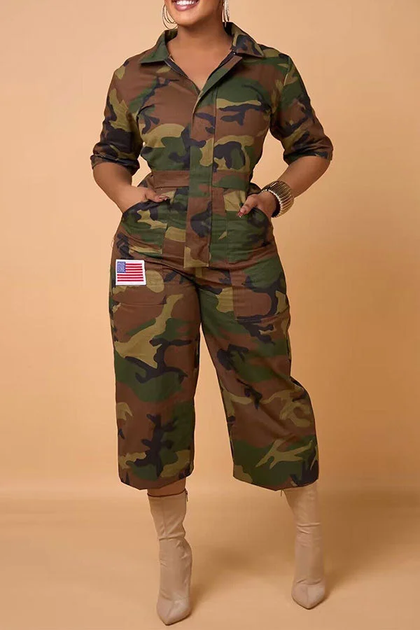 Camouflage Commuting Pocket Jumpsuit