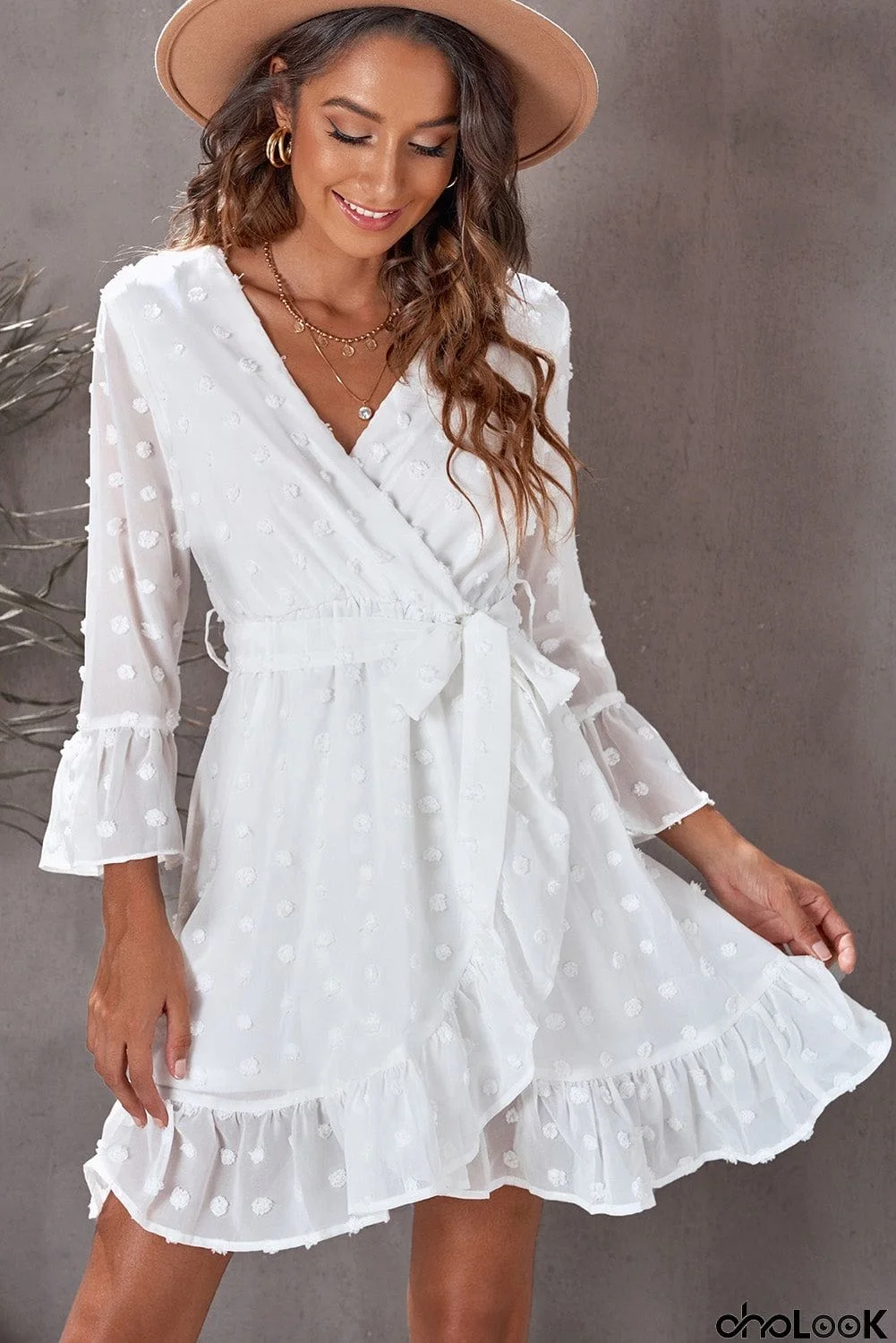 Wrap Swiss Dot Mini Dress