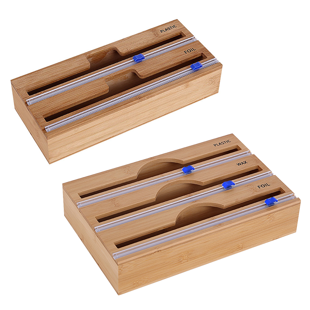 

Cling Film Dispenser Wrap Tin Foil Holder Cutter Wooden Storage Organizer, 501 Original