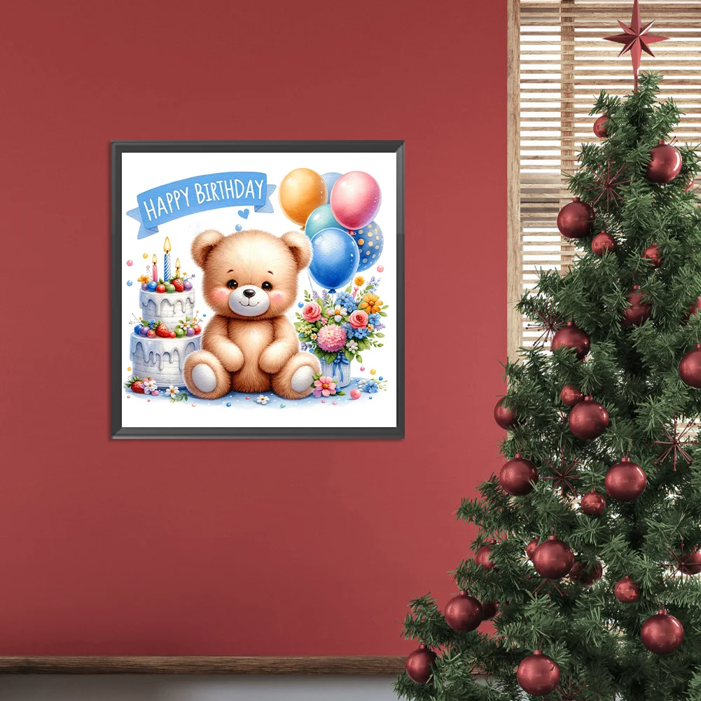 Diamond Painting - Full Round Drill - Birthday Bear(Canvas|30*30cm)