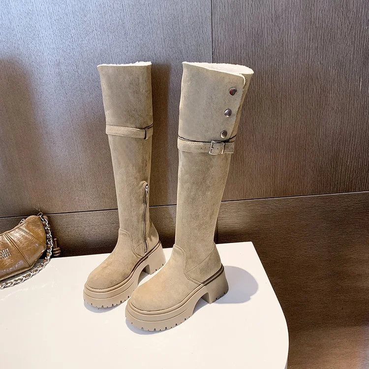 Yyvonne High-Tall Knight Boots Women Autumn And Winter New With Velvet High And Over-Knee Boots Two-Ded-Long-Headed Boots Women