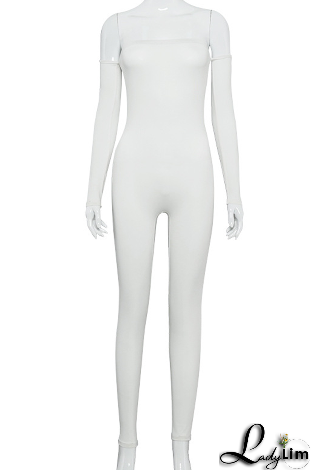 Grey Sexy Solid Split Joint Off the Shoulder Skinny Jumpsuits