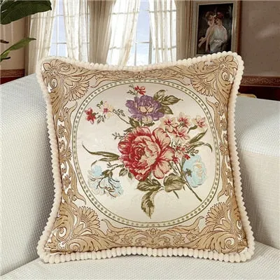 European Luxury Cushion Cover Floral Embroidered Pillow Case Home Decor Cushions For Sofa Living Room 50*50cm Throw Pillow Cover