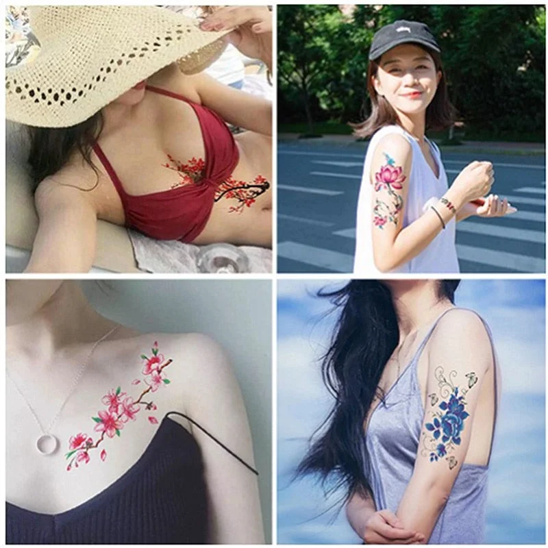 1 Piece Temporary Tattoo Sticker Colorful Peach Blossom Design Women Shoulder Body Art Water Transfer Tattoo Sticker Fashion