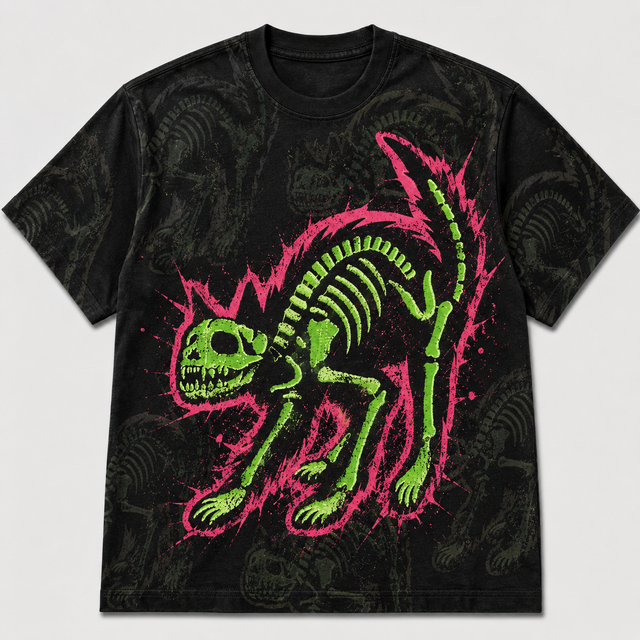 Street Neon Cat Cotton T-Shirt