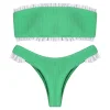 2019 New Bikinis Women Frilled Textured Strapless Bikini Set Swimsuits Swimwear Padded Low Waist Ruffles Bandeau Swimming Suit