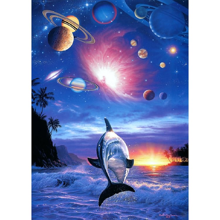 Novelty Dolphin Round Full Drill Diamond Painting 30X40CM(Canvas) gbfke