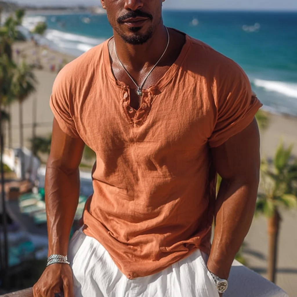  Stylish Orange Henley T-Shirt for Men - Perfect for Summer Outings-inspireuse