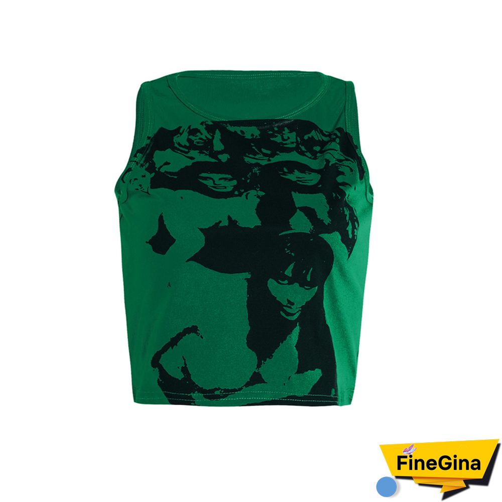 Gothic Portrait Print T-shirt Aesthetic Short Sleevle Sweats Tees Harajuku Streetwear White Crop Top Women Clothes