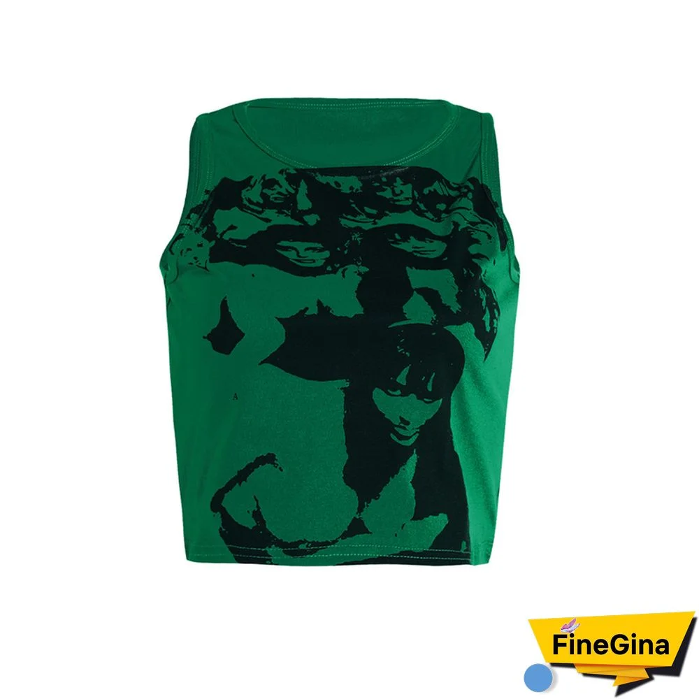 Gothic Portrait Print T-shirt Aesthetic Short Sleevle Sweats Tees Harajuku Streetwear White Crop Top Women Clothes