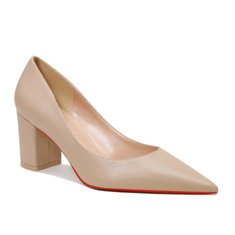 65mm Women Chunky Heels Red Bottom Shoes Comfortable Middle Block Heel Pumps Matte-MERUMOTE