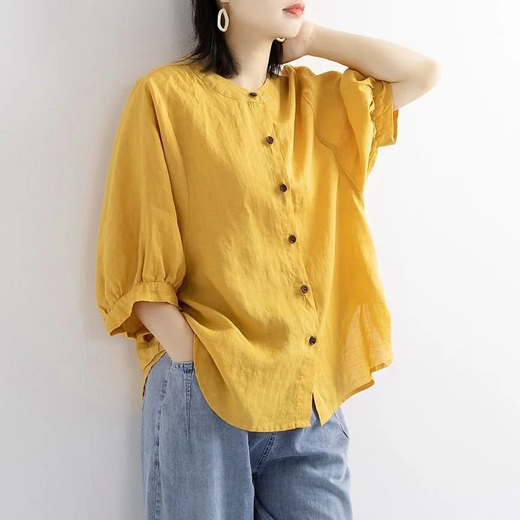 Casual Linen 3/4 Sleeve Shirts Tops QueenFunky