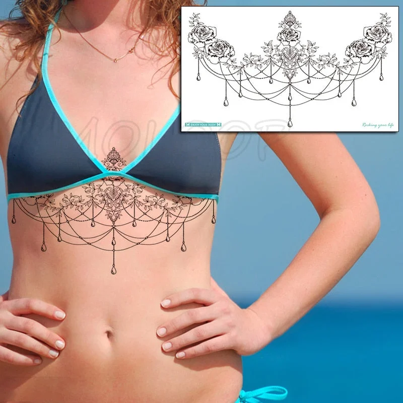 Temporary Tattoo Sticker Plant Leaf Flower Like Butterfly Sexy Chest Back Fake Tatoo Waterproof Flash Tatto Art for Woman Girl